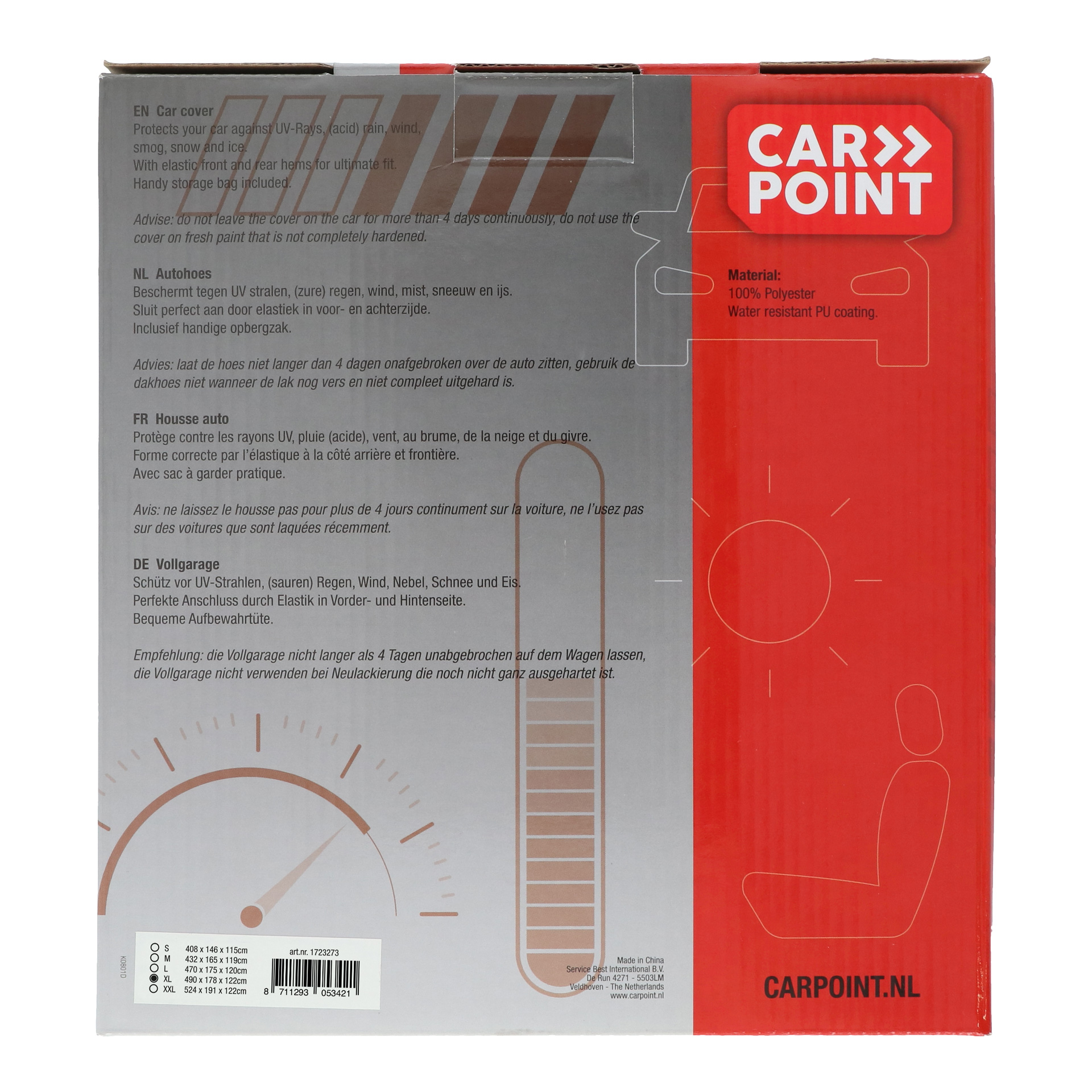Carpoint Autohoes Polyester XL 490x178x122cm (1723273)